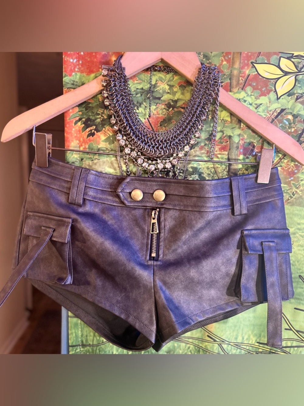 SALE•Edikted Black Faux-Leather Cargo Moto- Bike Shorts:NWOT’s